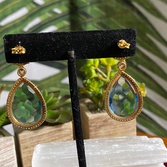 Vintage 925 Baby Blue Pear droplet Earrings 💙✨ - Picture 4 of 8